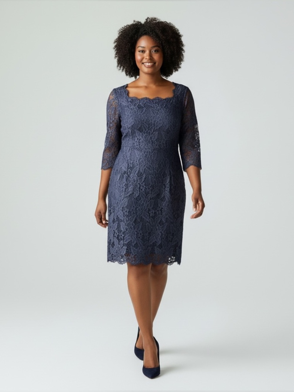 Adrianna Papell Lace Dress Women’s 16 Blue Sheath 3/4 Sleeve Elegant Cocktail